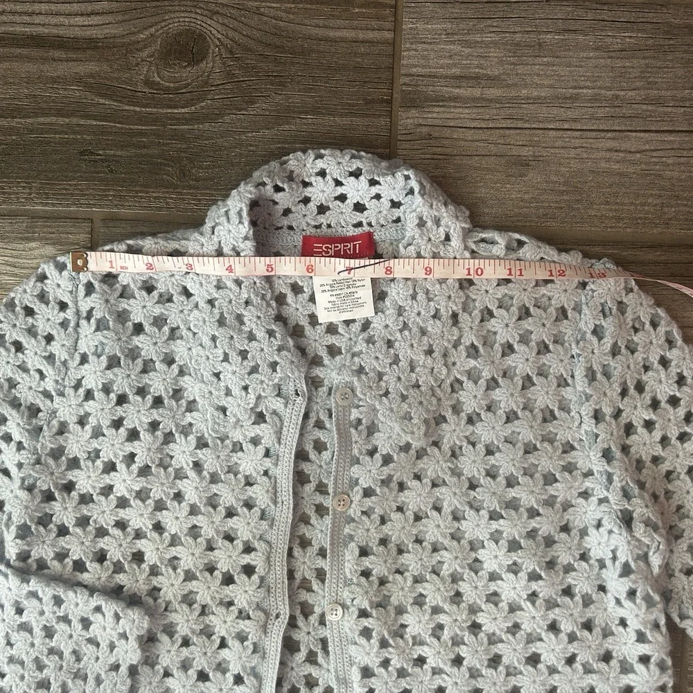 ESPRIT Kids Light‎ Blue Crochet Flower Cardigan Sweater Size M Sweet Grandma